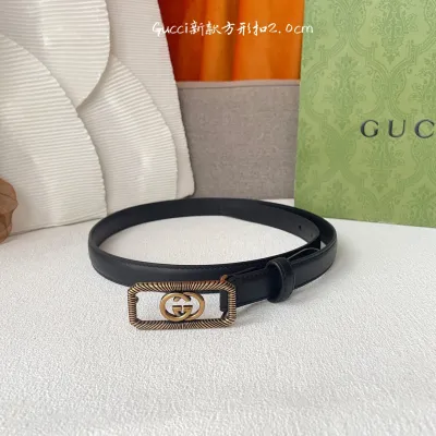 Gucci Women's Square Buckle Belt In Brown/Black Smooth Calfskin With Gold Hardware 20mm