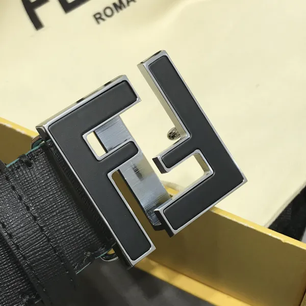 Fendi Men's Square FF Buckle Belt In Black/Blue Calfskin With Silver Hardware 40mm - Image 4