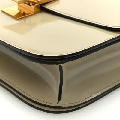 Celine Medium Classic Box Flap Bag Quartz Spazzolato Calfskin Leather Gold Hardware