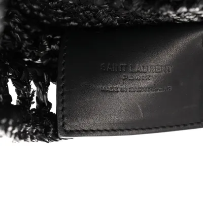 Saint Laurent Medium Oxalis Shoulder Bag Black Raffia & Calfskin Leather Gold Hardware