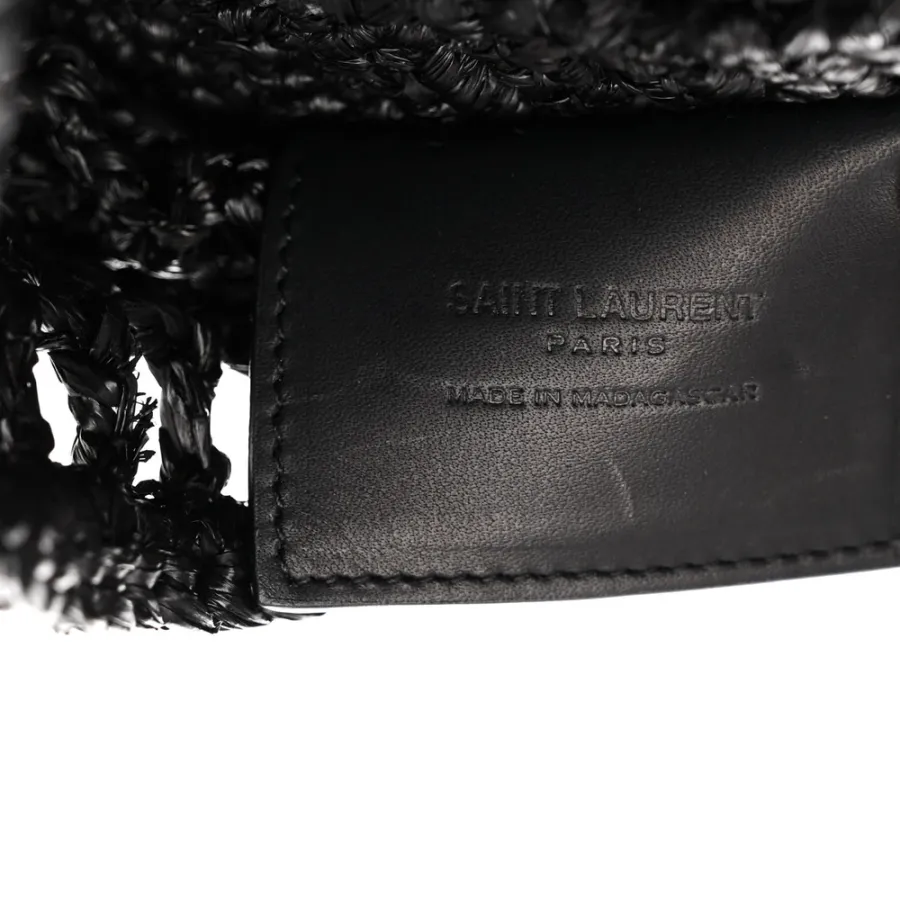 Saint Laurent Medium Oxalis Shoulder Bag Black Raffia & Calfskin Leather Gold Hardware