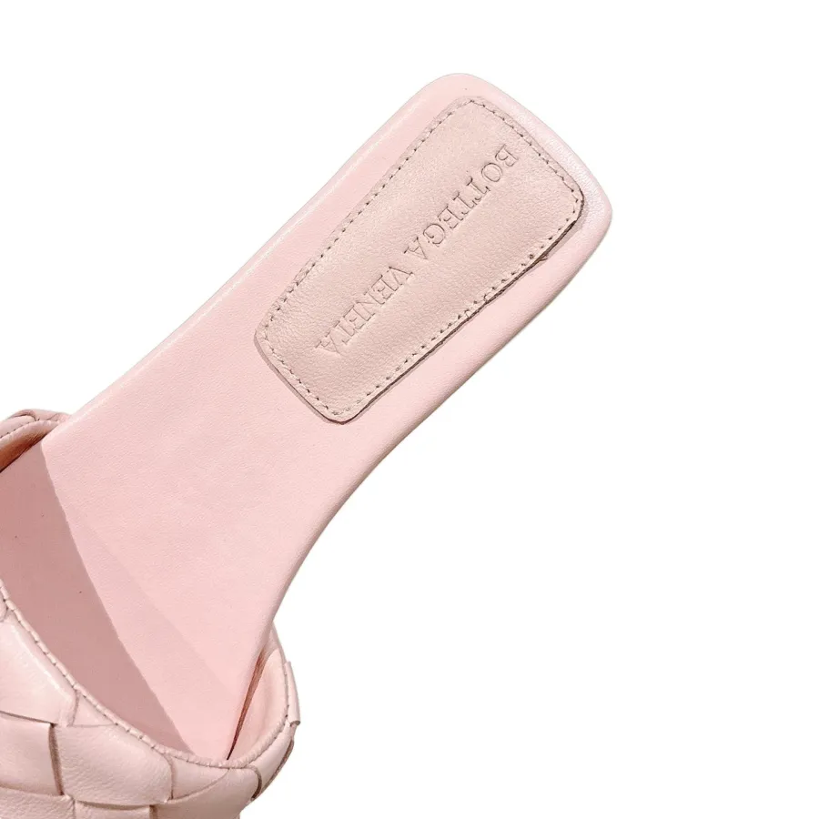 Bottega Veneta Parco Mule In Blue/Pink Intrecciato Leather Flat Mule Sandal