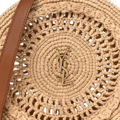 Saint Laurent Small Sac Round Bag Natural Raffia Aged Gold Hardware