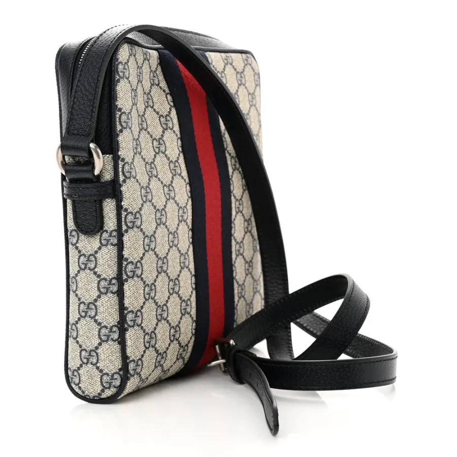 Gucci Small Web Ophidia Messenger Bag Beige/Blue GG Supreme Monogram Canvas & Textured Dollar Calfskin Leather Silver Hardware