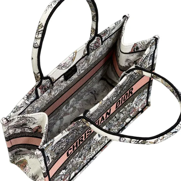 Dior Medium Book Tote White Pastel Pink Butterfly Around The World Embroidered Canvas - Image 4