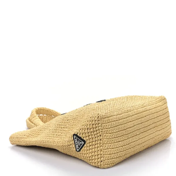 Prada Large Effect Crochet Embroidered Logo Tote Naturale Yarn Raffia - Image 6