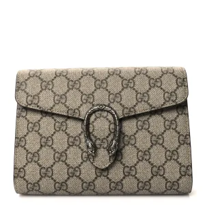 Gucci Small Dionysus Clutch Taupe GG Supreme Monogram Canvas Aged Silver Hardware