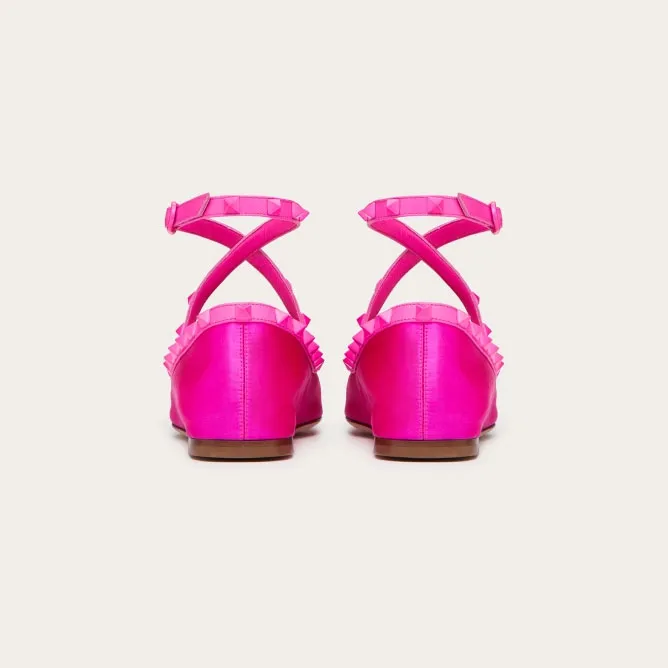 VALENTINO Rivet satin ballet flats shoes