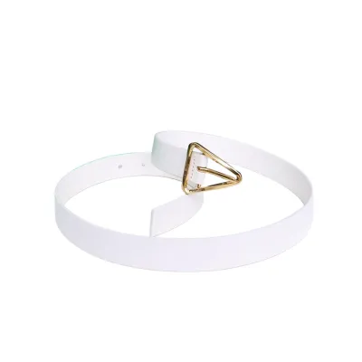 Bottega Veneta Women's Triangle Buckle In Black/White/Beige Calfskin With Gold/Silver Hardware 25mm