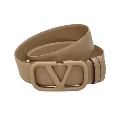 Valentino V Buckle Belt In Gold/Orange/Brown/Nude Smooth Calfskin With Gold/Orange/Brown/Nude Hardware 40mm