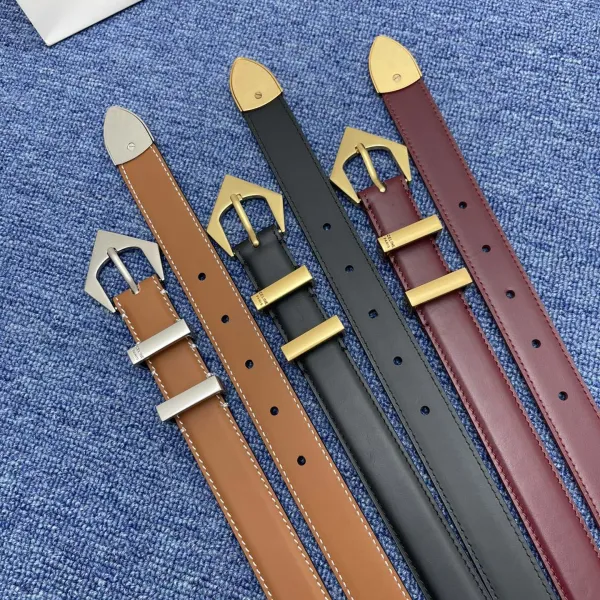 Celine Triangled Buckle Reversible Belt In Brown/Black/Red Calfskin With Gold Hardware 25mm - Image 9