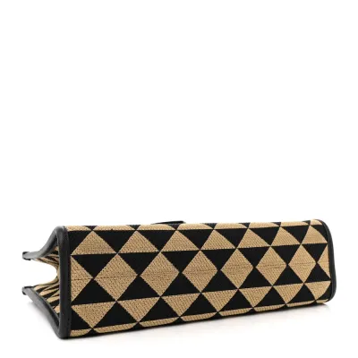 Prada Small Triangolo Symbole Embroidered Tote Black and Corda Jacquard Saffiano Leather Gold Hardware