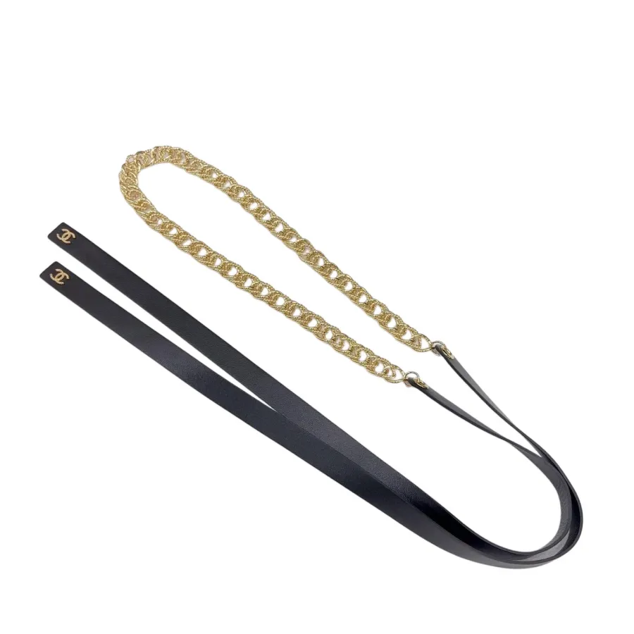 Chanel Women's Chain Belt In Black/White Lambskin With Gold/Silver Hardware