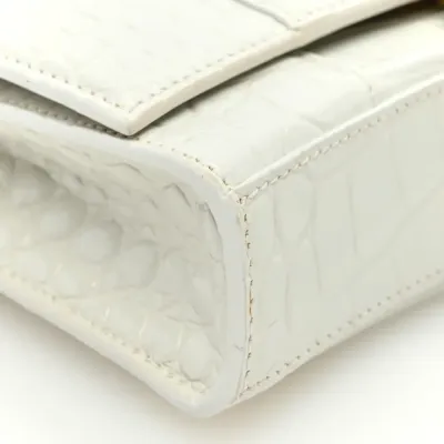 Balenciaga XS Hourglass Chain Bag White Crocodile Embossed Shiny Calfskin Leather Gold Hardware