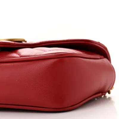 Gucci Super Mini GG Marmont Shoulder Bag Hibiscus Red Calfskin Matelassé Leather Gold Hardware