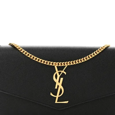 Saint Laurent Small Uptown Chain Wallet Black Grain De Poudre Leather Gold Hardware