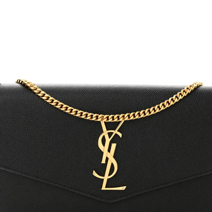 Saint Laurent Small Uptown Chain Wallet Black Grain De Poudre Leather Gold Hardware
