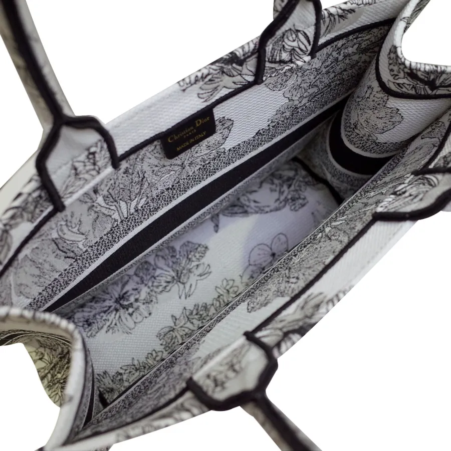 Dior Medium Dior Book Tote In Black Toile De Jouy Embroidered Canvas