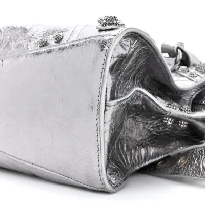 Balenciaga XS Crystal Neo Cagole Handbag Silver Agneau Arena Leather Silver Hardware