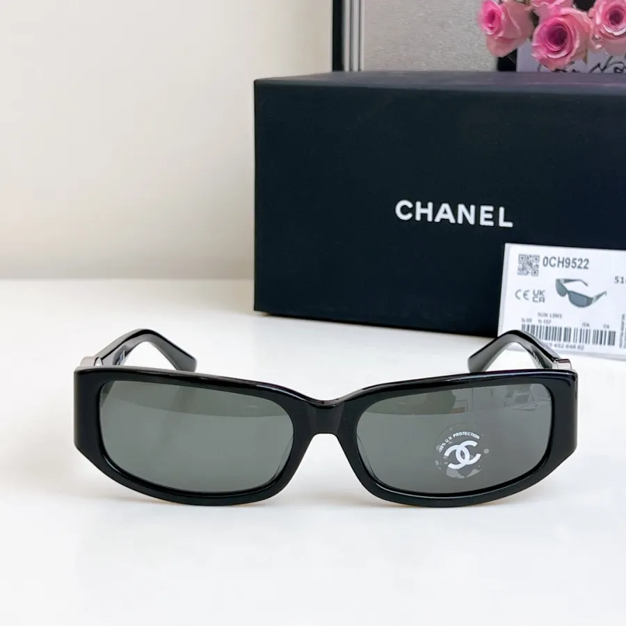 CHANEL square frame glasses black silver color size 56-18-137