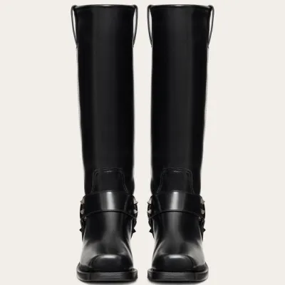 VALENTINO ROCKSTUD Calf leather motorcycle boots (heel height 4cm)