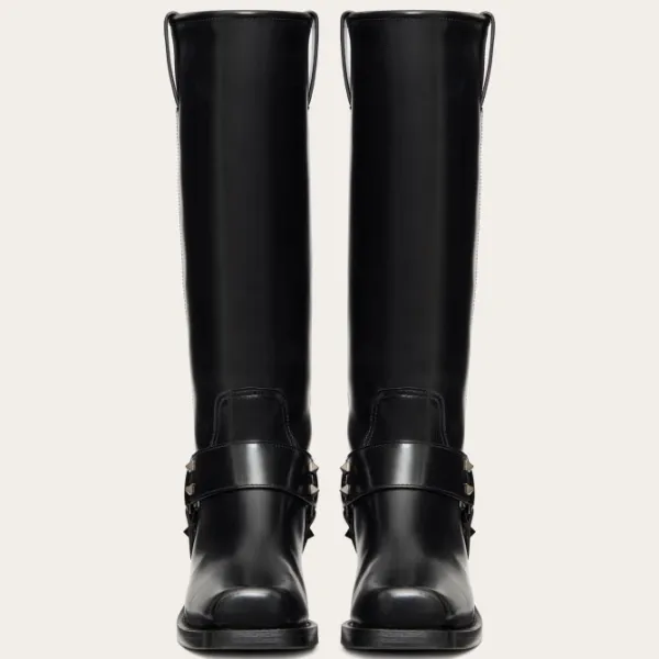 VALENTINO ROCKSTUD Calf leather motorcycle boots (heel height 4cm) - Image 3
