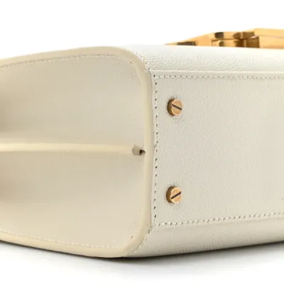 Saint Laurent Mini Cassandra Top Handle Vintage White Classic Monogram Grain De Poudre Leather Aged Gold Hardware