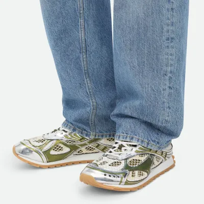 Bottega Veneta Orbit Sneakers In Silver/Mud Technical Fabric And Mesh Lace-Up Sneaker