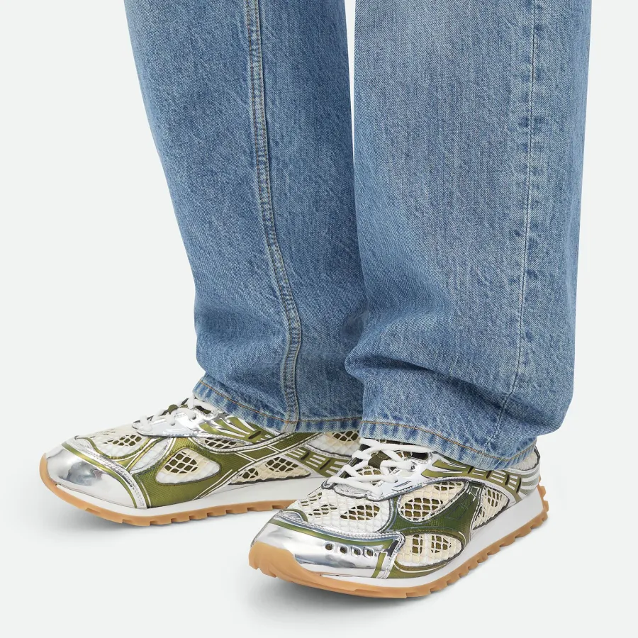 Bottega Veneta Orbit Sneakers In Silver/Mud Technical Fabric And Mesh Lace-Up Sneaker