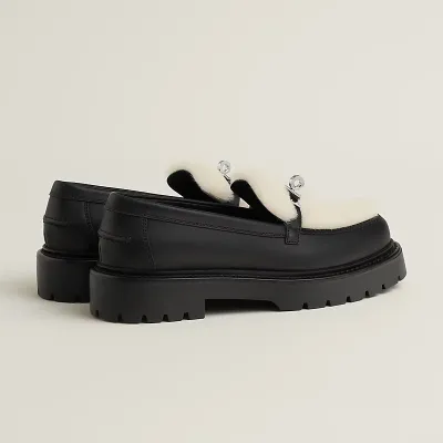 HERMES Icone Black Loafers