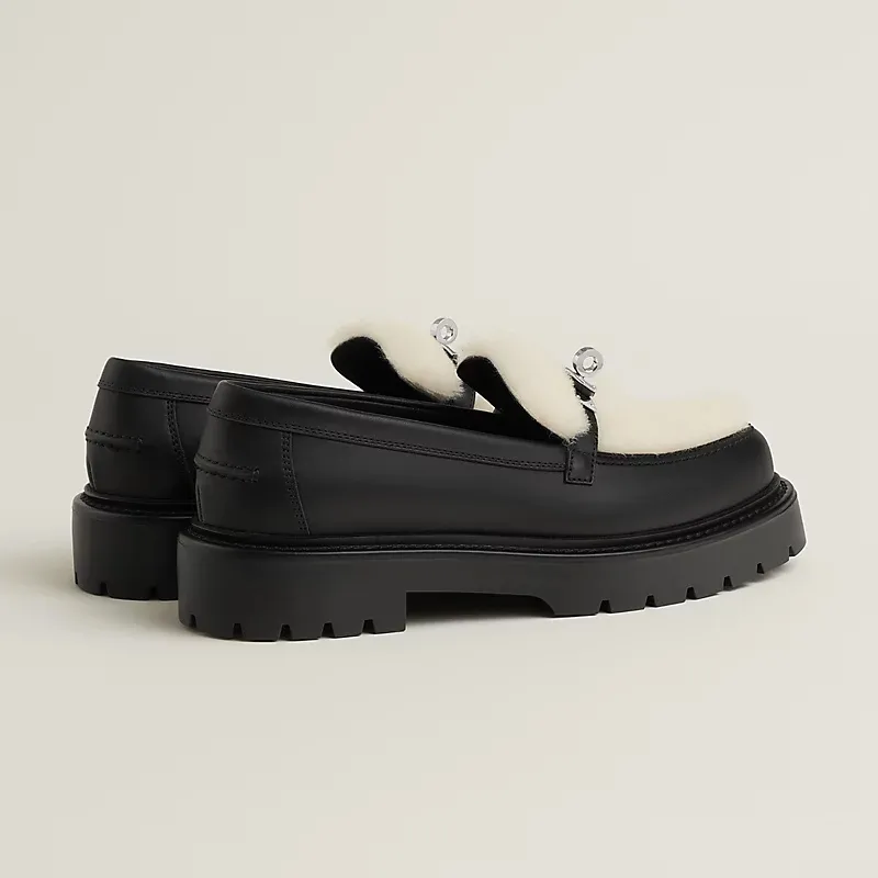 HERMES Icone Black Loafers