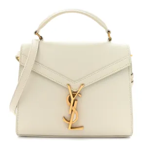 Saint Laurent Mini Cassandra Top Handle Vintage White Classic Monogram Grain De Poudre Leather Aged Gold Hardware