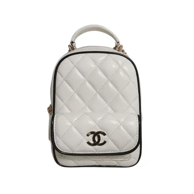 Chanel Black / White Quilted  Lambskin Leather