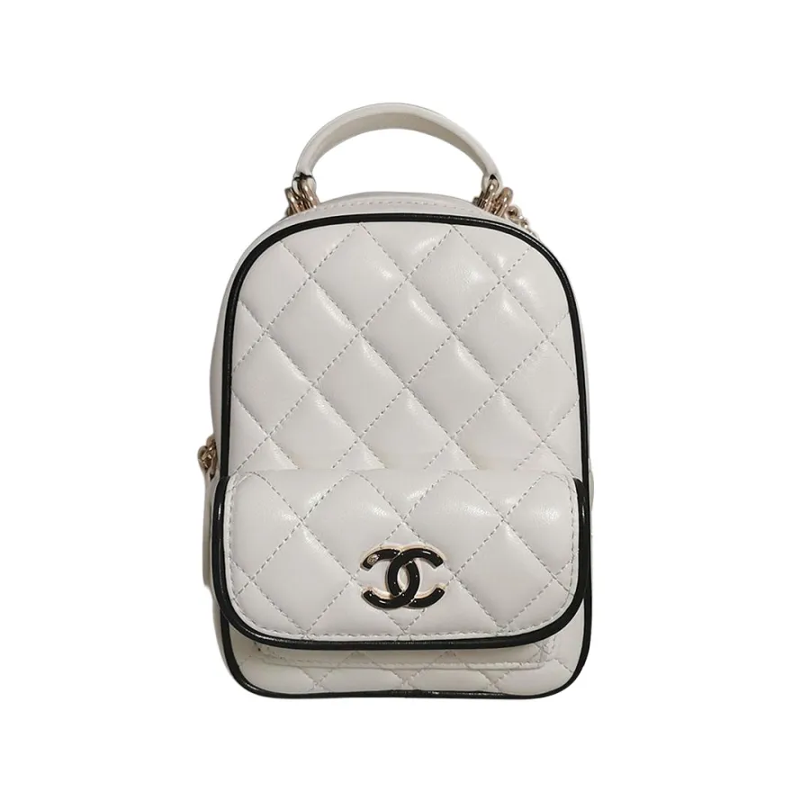 Chanel Black / White Quilted  Lambskin Leather