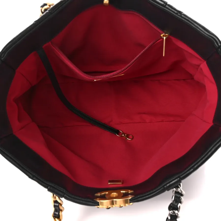 Chanel East-West Shopping Bag Medium Black Chanel 19 Quilted Lambskin Leather Mixed Metal Hardware