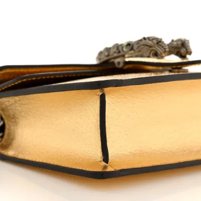 Gucci Super Mini Dionysus Shoulder Bag Metallic Gold Calfskin Leather Aged Silver Hardware
