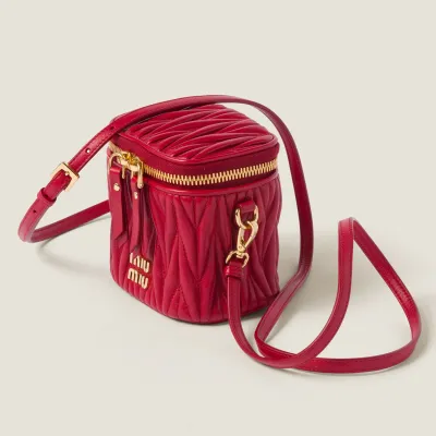 Miu Miu Quilted Lambskin Leather Red Bucket Bags