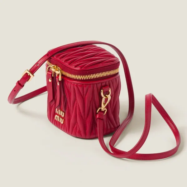 Miu Miu Quilted Lambskin Leather Red Bucket Bags - Image 3