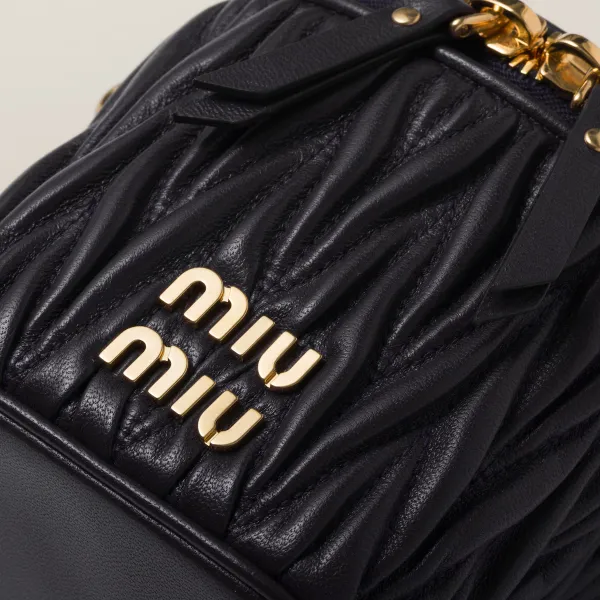 Miu Miu Quilted Lambskin Leather Black Bucket Bags - Image 4