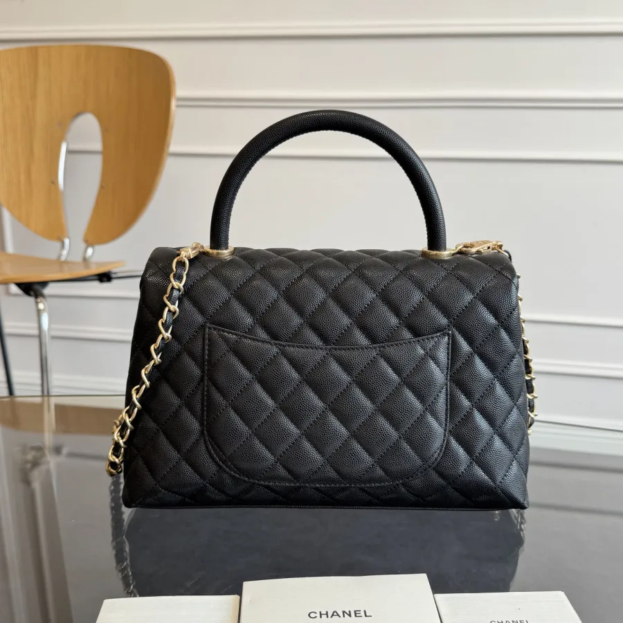 Chanel Coco Handle Black 29cm Quilted Caviar Leather Crossbody Bags Top-Handle Bags