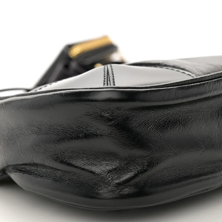 Prada Medium Re-Edition 2005 Shoulder Bag Black Patent Naplak Leather Gold Hardware