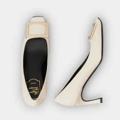 Roger Vivier Trompette Pumps High Heels In White Calfskin Leather With Metal Buckle (Heel Height 7cm)