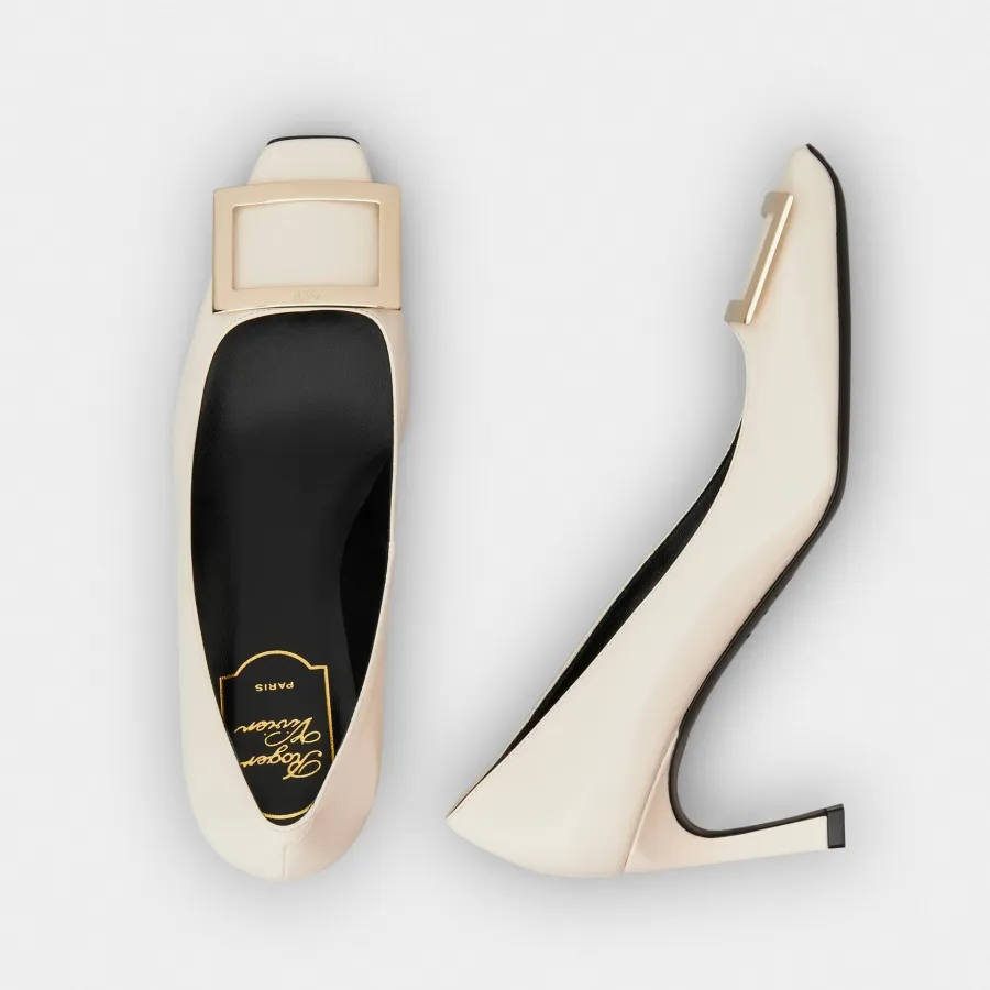 Roger Vivier Trompette Pumps High Heels In White Calfskin Leather With Metal Buckle (Heel Height 7cm)