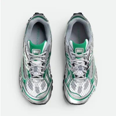 Bottega Veneta Orbit Sneakers In Silver/Green Technical Fabric And Mesh Lace-Up Sneaker