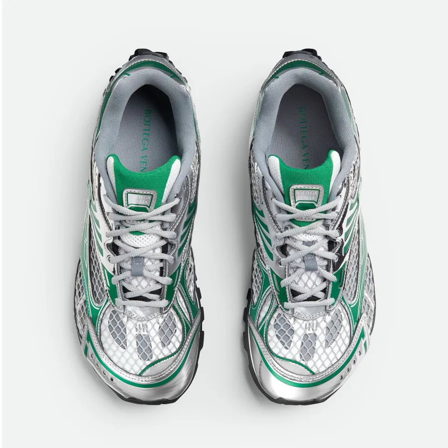 Bottega Veneta Orbit Sneakers In Silver/Green Technical Fabric And Mesh Lace-Up Sneaker