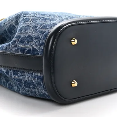 Dior Medium C’est Chain Bucket Bag Blue Oblique Canvas Gold Hardware