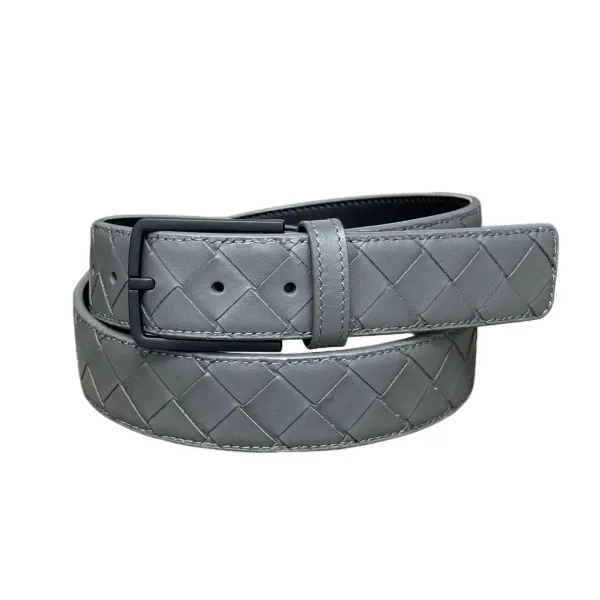 Bottega Veneta Men's Square Buckle Intrecciato Belt In Black/Coffee/Blue/Grey Calfskin With Black Hardware 35mm - Image 10