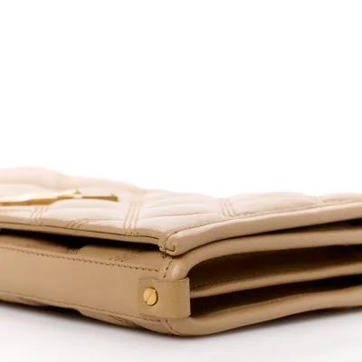 Saint Laurent Medium Becky Chain Wallet Natural Tan Diamond Quilted Lambskin Leather Gold Hardware