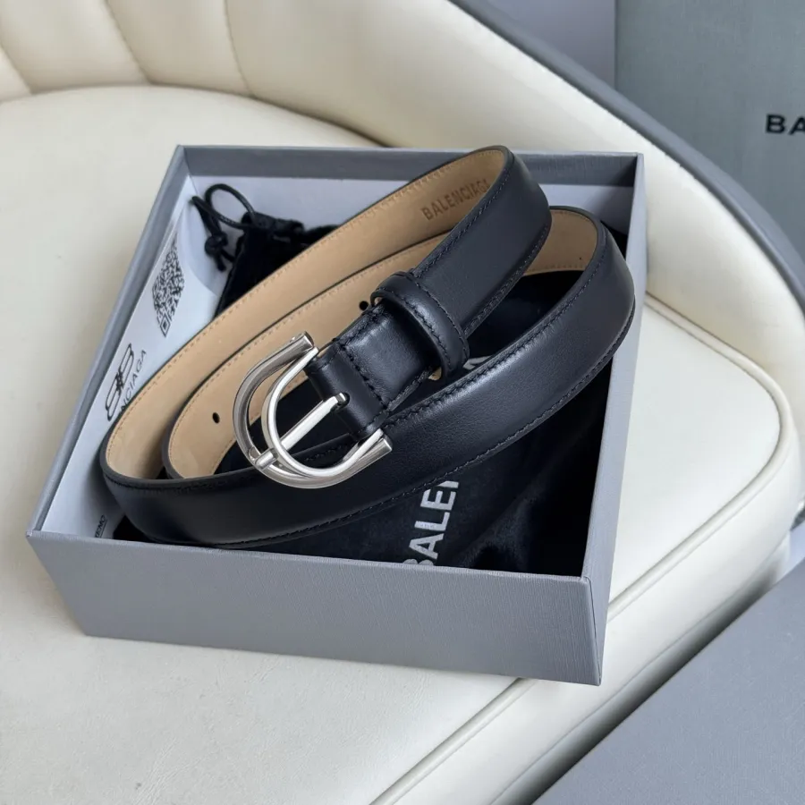 Balenciaga Women's Rodeo Belt In Burgundy/Black Smooth Calfskin With Gold/Silver Hardware 25mm