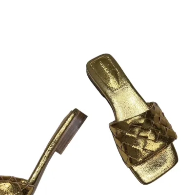 Bottega Veneta Parco Mule In Silver/Gold Intrecciato Leather Flat Mule Sandal